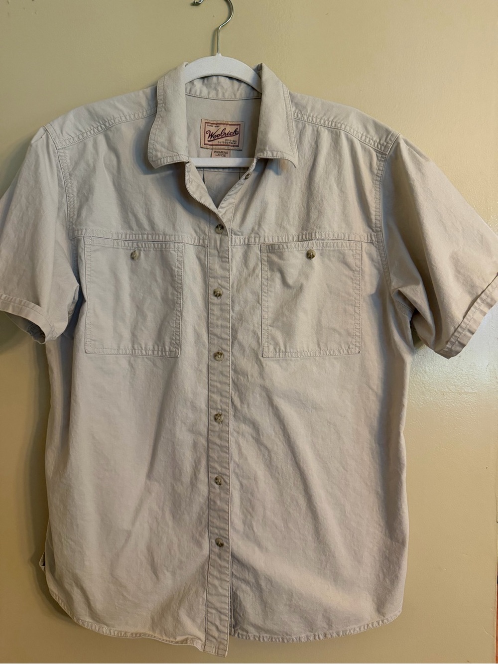 Woolrich Woman’s Short Sleeve Button-Down Shirt in Light Neutral